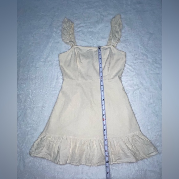 Small Mini Dress Cream White Champagne Zippered Back Frills Cute Summer​ - Picture 3 of 8